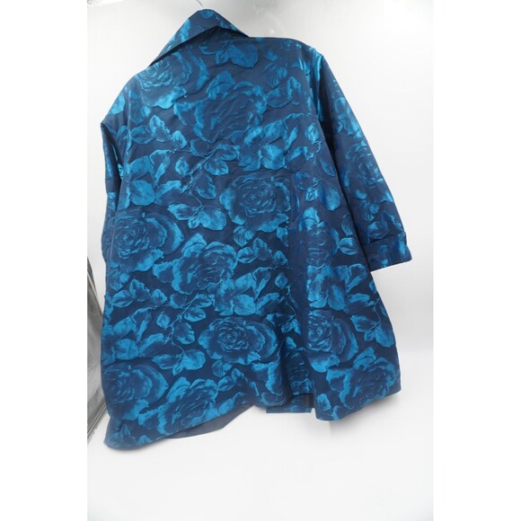 Caroline Rose NWT Navy & Turquoise Floral Jacquard Artsy Jacket Plus Size 3X - Picture 10 of 12